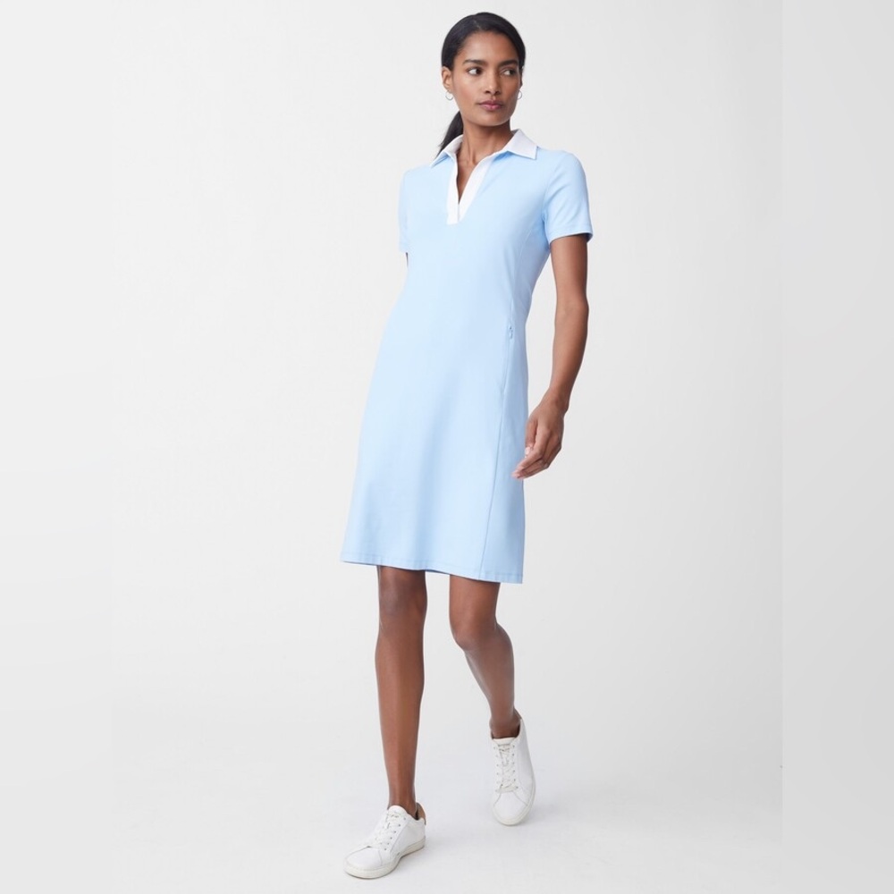 J. Mclaughlin Costas Dress Short Sleeve Pocketed Sheath In Blue Size Large NWT